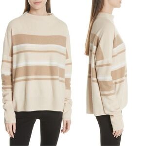 Vince 100% Cashmere Mock Neck Sweater cream taupe boxy boyfriend